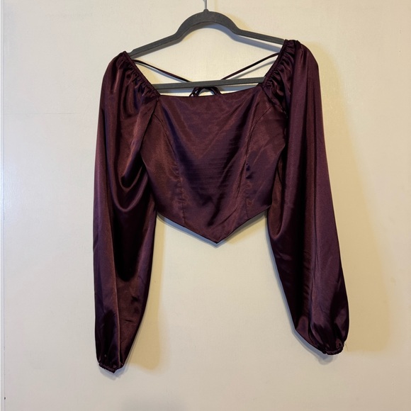 Altar'd State Tops - Women's Altar’d State Satin Burgundy Crop Top